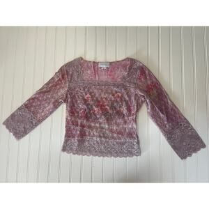 Vintage Y2K Lace Blouse Top Fairy Square Neck Floral Made USA Size Womens Medium